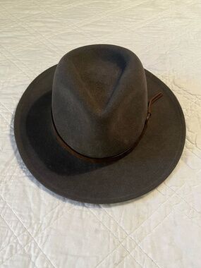 Dorfman Pacific 100% Wool Felt Hat Brown Leather Trim Fedora USA Made Medium EUC